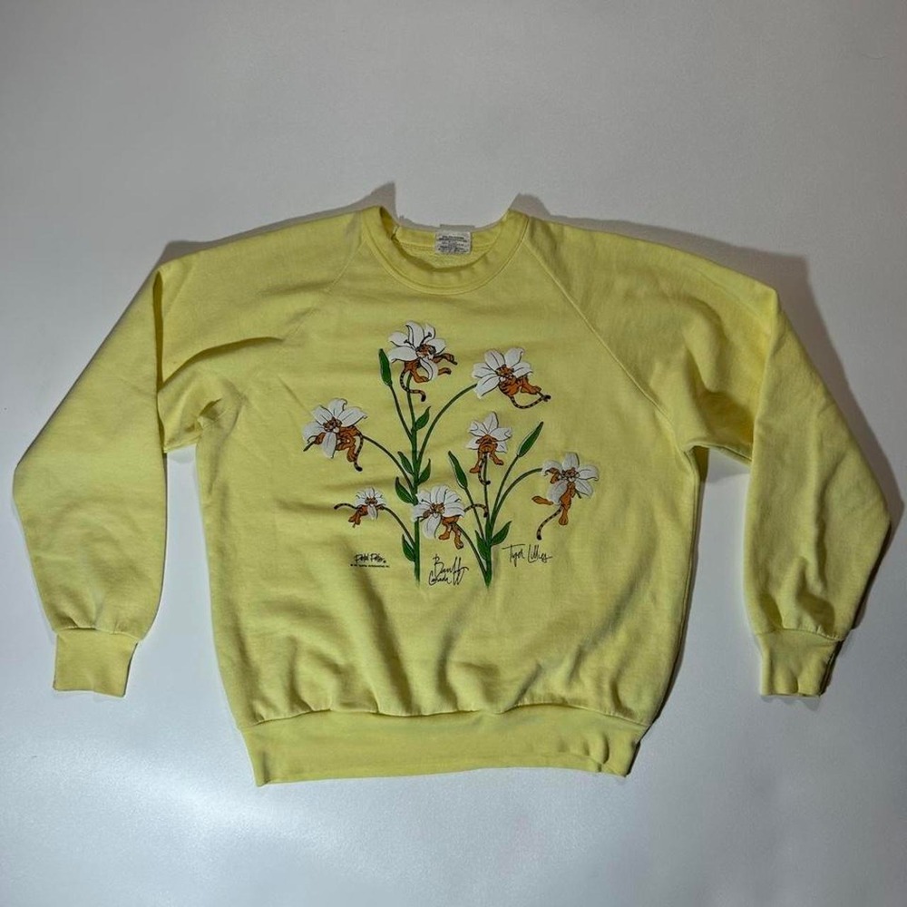 Vintage Tiger Lilies Sweatshirt Womens Size S Yellow